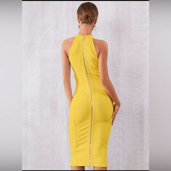 Yellow Bandage Dress size 6 / medium SUPER STRETCHY - Picture 3 of 5